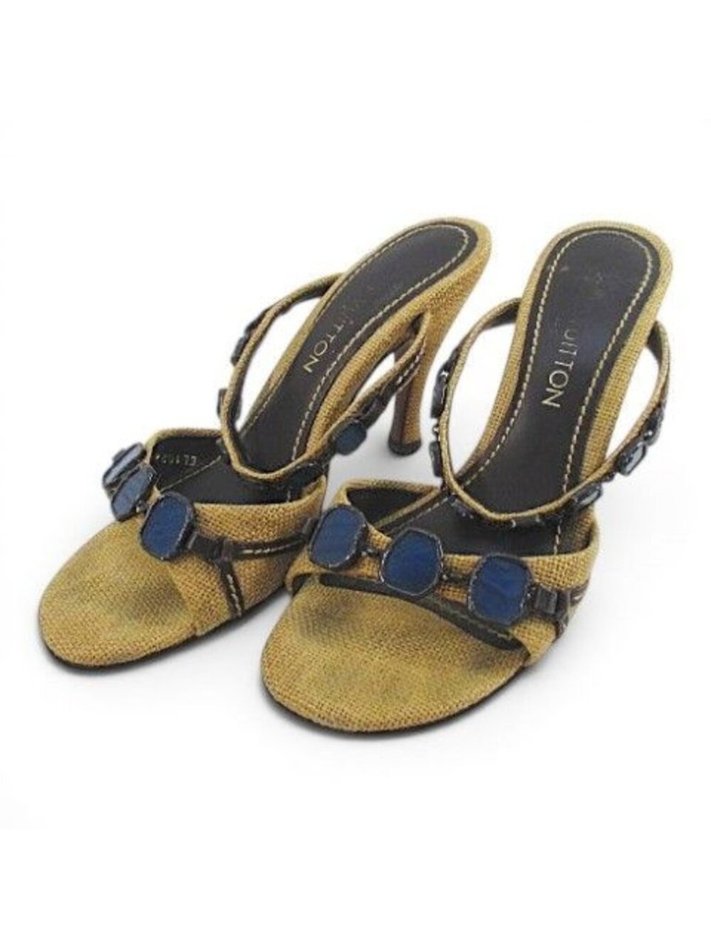 Louis Vuitton Sandals Mules 37.5 Blue Stone Like Beige - Picture 1 of 9